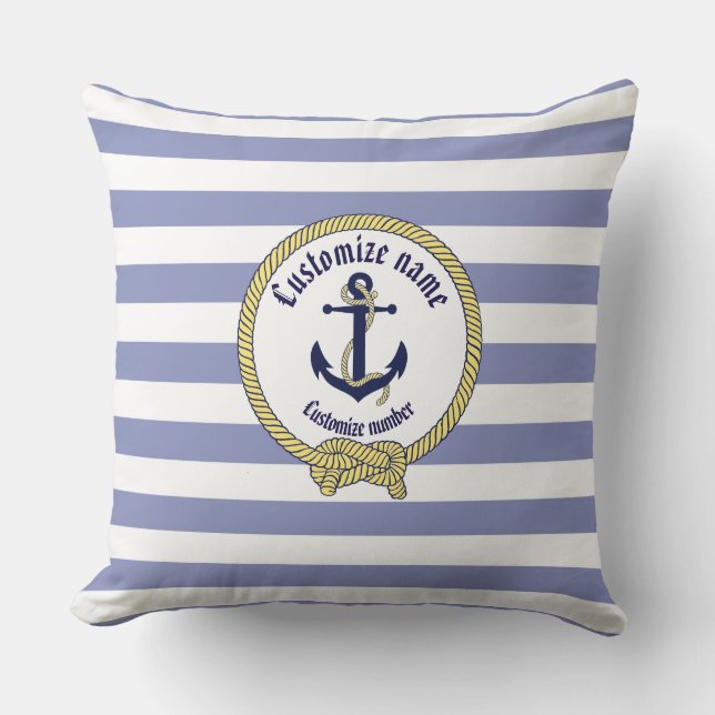 Nautical anchor/stripes/customise name & # cushion (Front)
