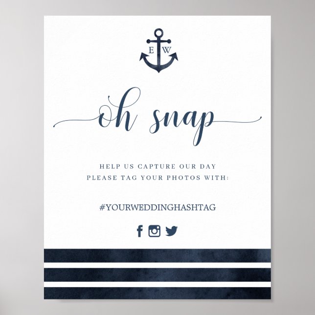 Nautical Anchor Stripes Wedding Oh Snap Sign (Front)