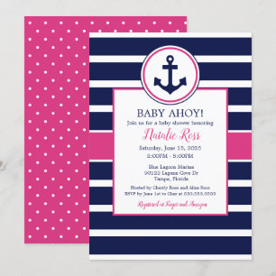 Nautical Anchor Summer Ahoy! Girl Baby Shower Invitation