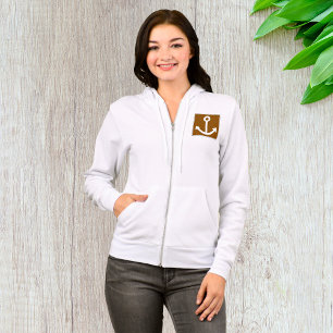 Nautical Anchor Symbol Brown Marina Sign Hoodie
