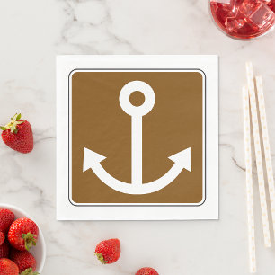 Nautical Anchor Symbol Brown Marina Sign Napkin