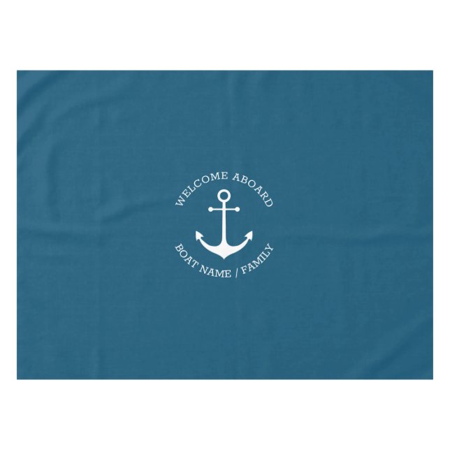 Nautical anchor teal Custom name Welcome Aboard  Tablecloth (Front (Horizontal))