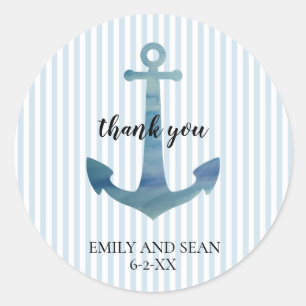 Nautical Anchor Thank You Classic Round Sticker