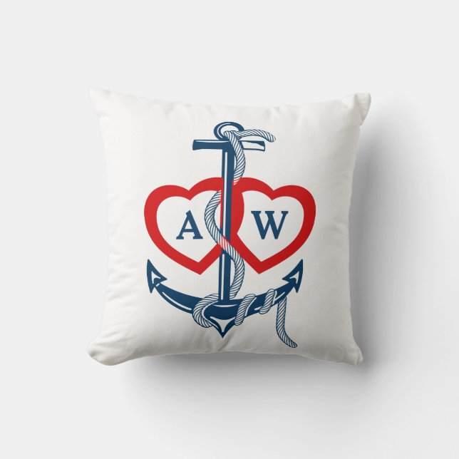 Nautical anchor throw pillow Personalised monogram (Front)