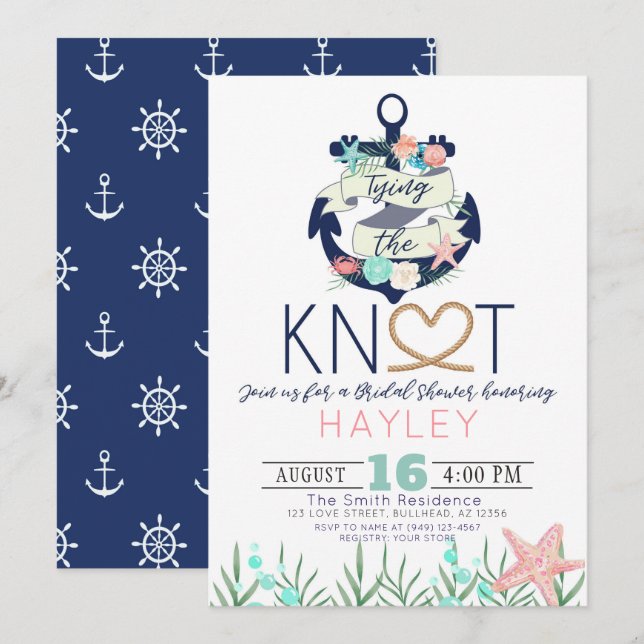 Nautical Anchor Tying the Knot Bridal Shower Invitation (Front/Back)