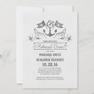 Nautical anchor vintage beach rehearsal dinner invitation