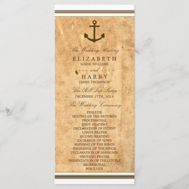 Nautical Anchor Vintage Paper Wedding Program Programme (Front)