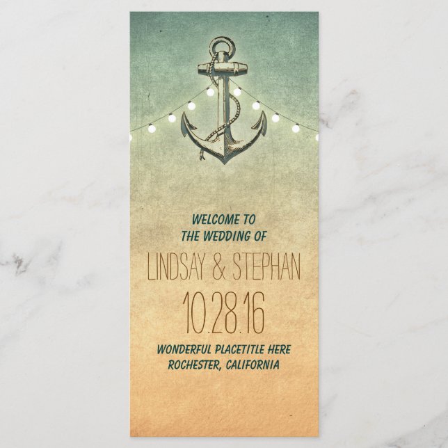 nautical anchor vintage wedding programs programme (Front)