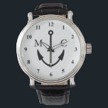 Nautical anchor watch with custom monogram initial<br><div class="desc">Nautical boat anchor watch with custom monogram initials and numbered plate. Cool sailing Birthday gift idea for men. Maritime theme watch design for sailor,  skipper,  boat captain,  boss,  dad,  husband,  uncle,  grandpa,  father,  son,  friend,  co worker,  employee etc.</div>