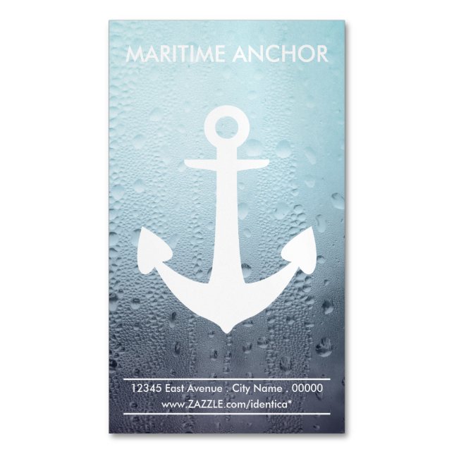 Nautical Anchor Water Drops Magnetic Magnetic Business Card (Front Vertical)