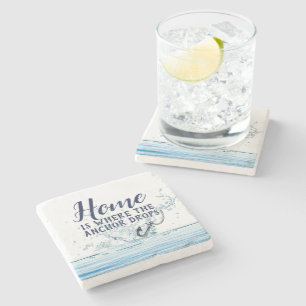 Nautical Anchor Water Splash with Quote Stone Coaster