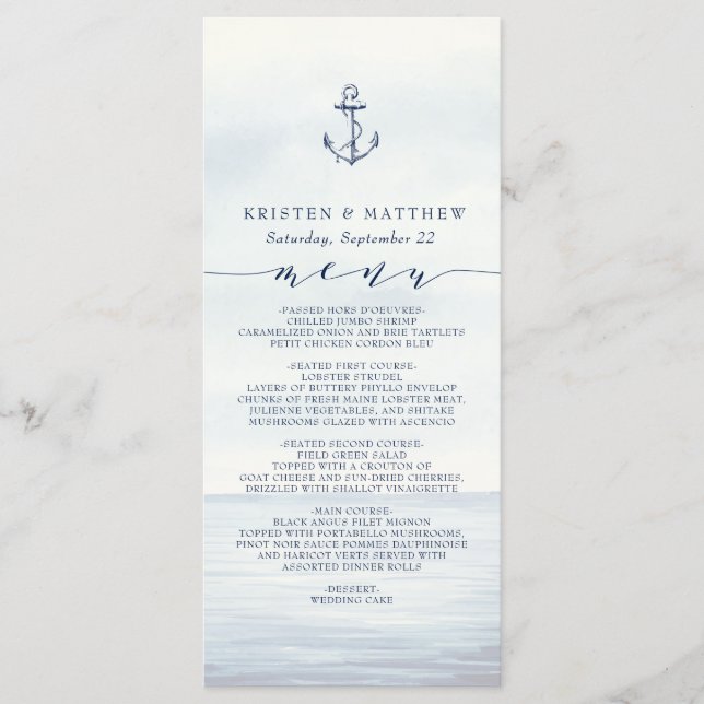 Nautical Anchor Watercolor Ocean Menu (Front)