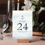 Nautical Anchor Watercolor Ocean Navy Blue Table Number<br><div class="desc">When it comes to wedding stationery beachy styles kick off the theme for a magical evening or an entire wedding weekend by the sea. Set the tone of your seaside wedding with this oceanic inspired design featuring a watercolor ocean background with an anchor and monogram at the top.</div>