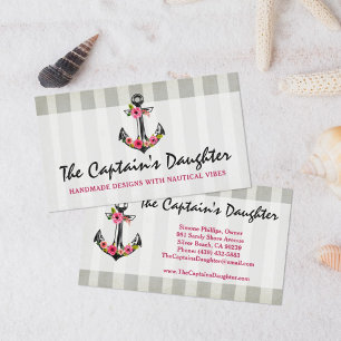 Nautical Anchor Watercolor Roses Beach Boutique Business Card
