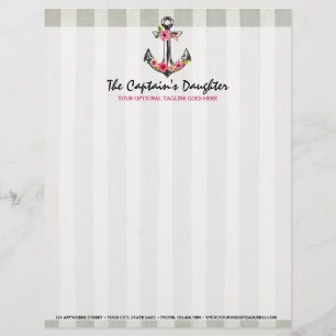 Nautical Anchor Watercolor Roses Beach Boutique Letterhead