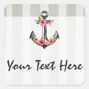 Nautical Anchor Watercolor Roses Beach Boutique Square Sticker