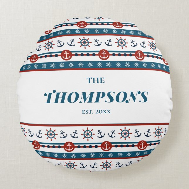 Nautical Anchor Wedding Anniversary Gift Idea Round Cushion (Front)