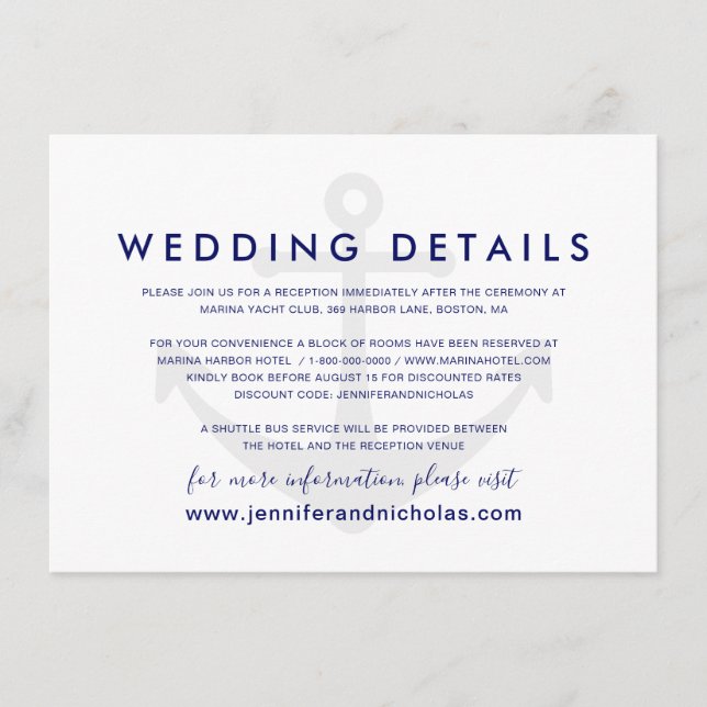 Nautical Anchor Wedding Details Enclosure Card (Front)