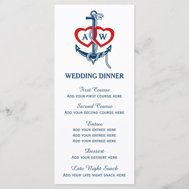 Nautical anchor Wedding dinner menu template (Front)