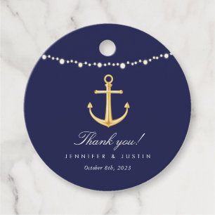 Nautical Anchor Wedding Favour Tags, Navy Gold Favour Tags
