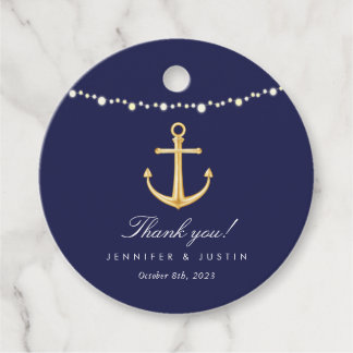 Nautical Anchor Wedding Favour Tags, Navy Gold Tags