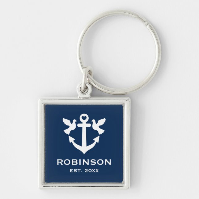 Nautical anchor wedding gift premium square key ring (Front)