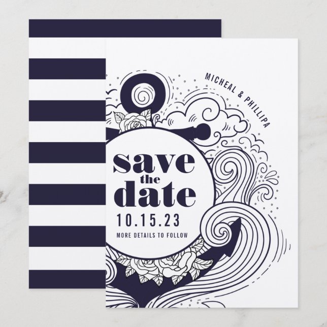 Nautical Anchor wedding Invitation (Front/Back)