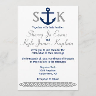 Nautical Anchor Wedding Invitation Navy and Grey