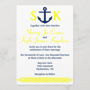 Nautical Anchor Wedding Invitation Navy and Yellow