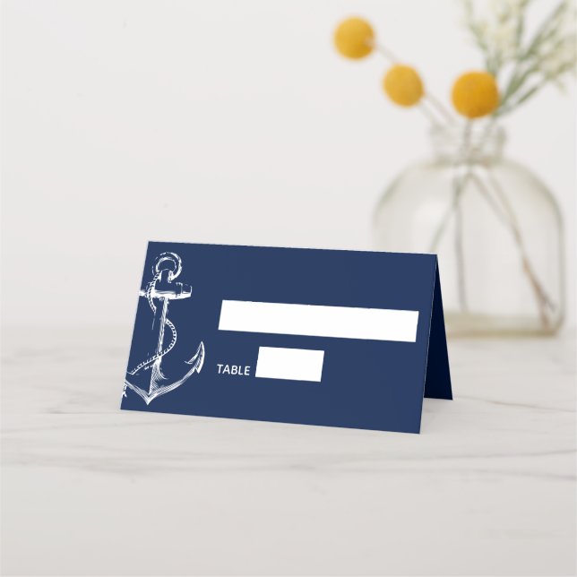 Nautical Anchor Wedding Navy Place Card (Front)