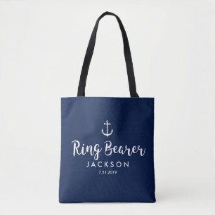 Nautical Anchor Wedding Personalised Ring Bearer Tote Bag