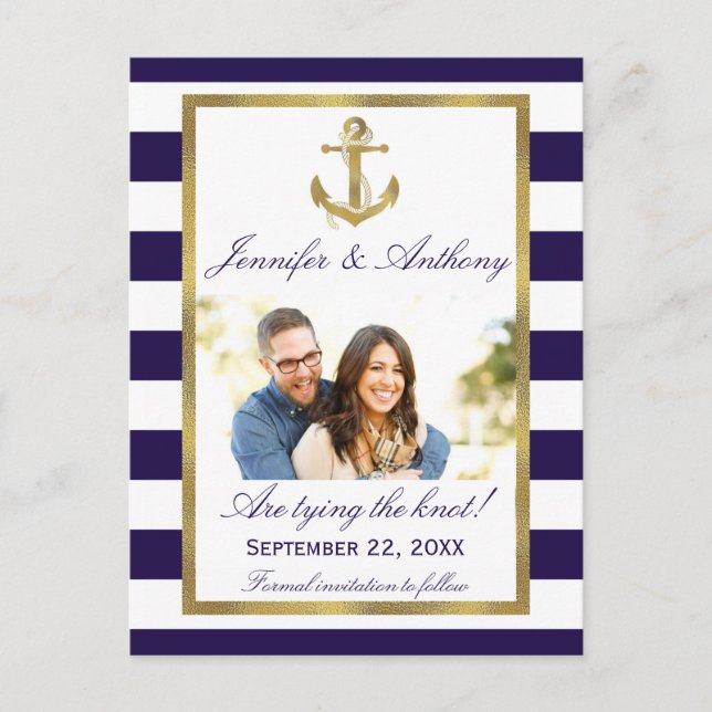 Nautical Anchor Wedding Photo Save The Date Announcement Postcard (Front)