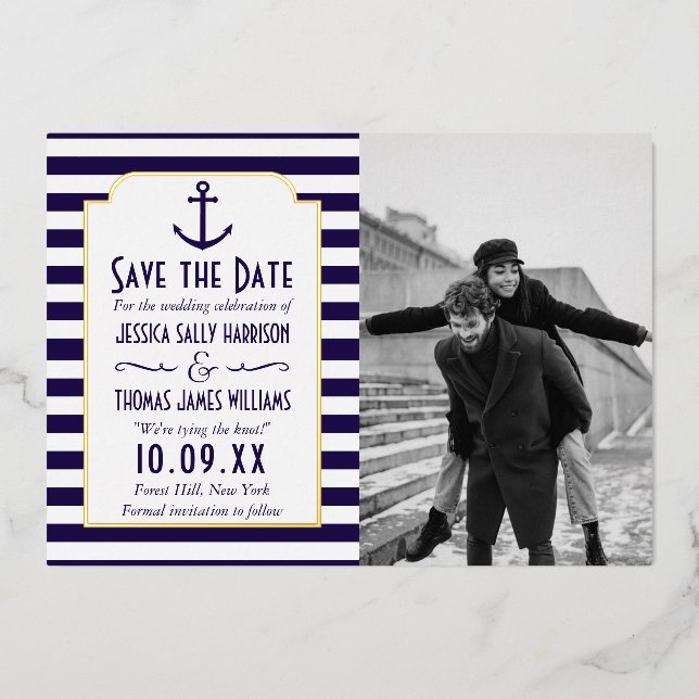 Nautical Anchor Wedding Photo Save The Date Real (Front)