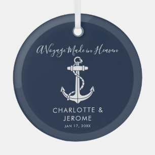 Nautical Anchor Wedding Script Christmas Holidays Glass Tree Decoration