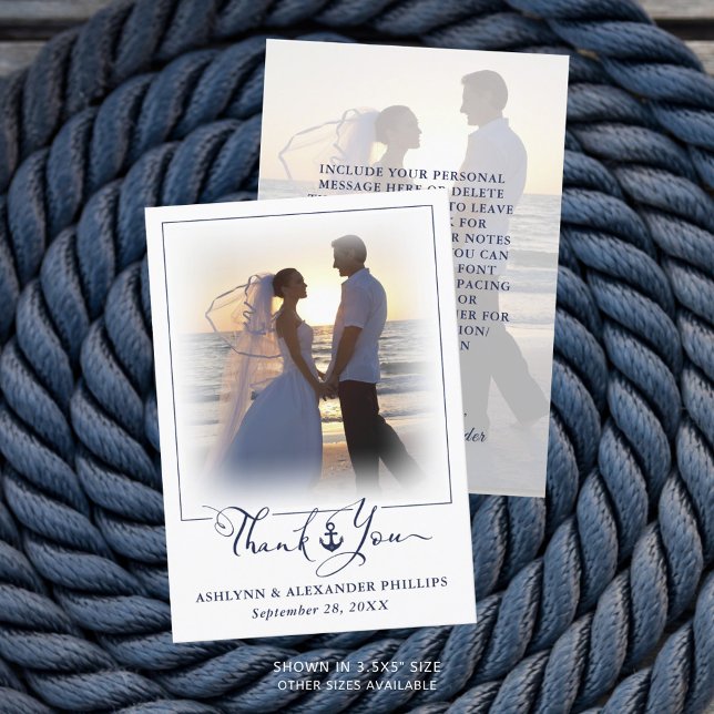 Nautical Anchor Wedding Script Thank You 2 Photo Card (Creator Uploaded)