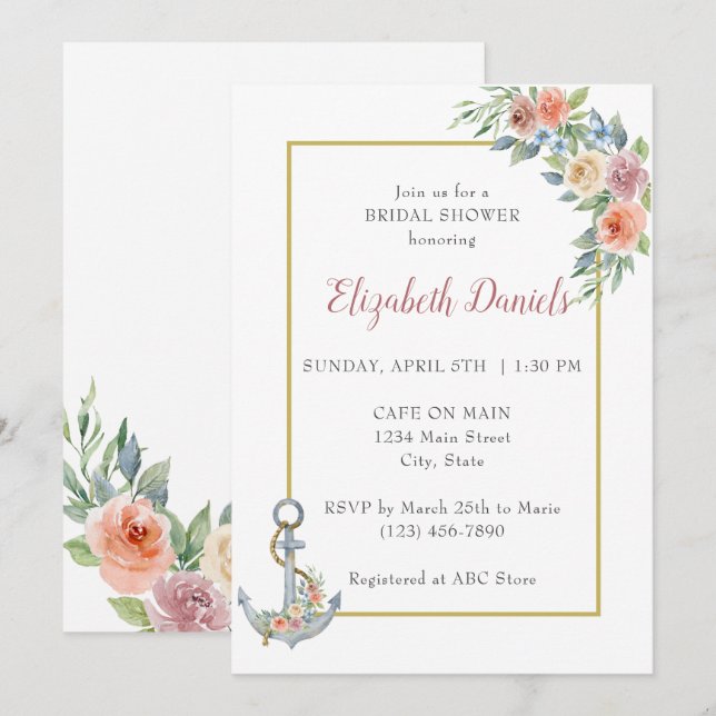 Nautical Anchor Wedding Shower Invitation (Front/Back)