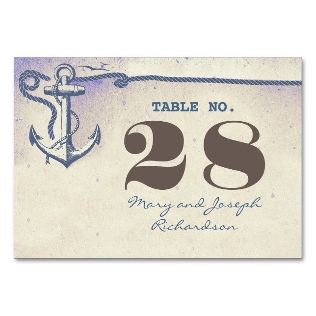 Nautical Anchor Wedding Table Number Card (Front)