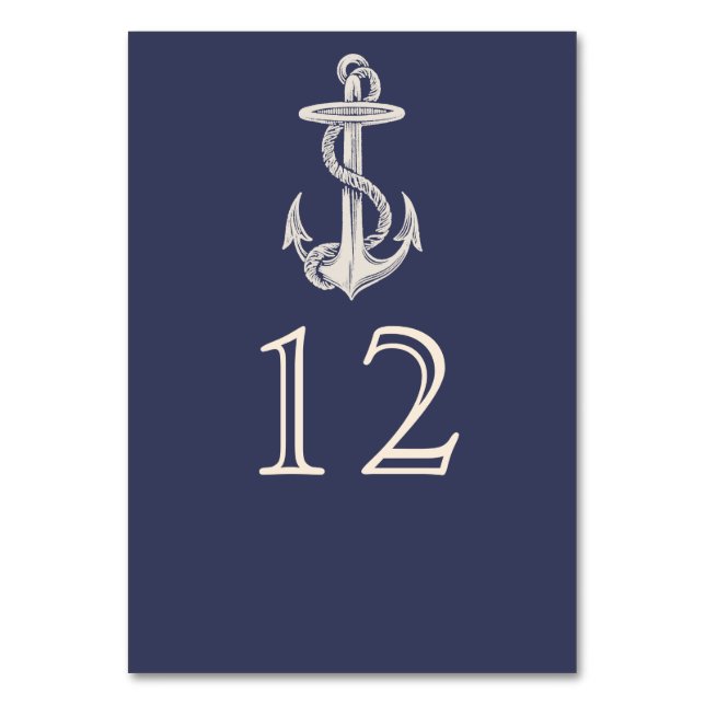 Nautical Anchor Wedding Table Number Card (Front)