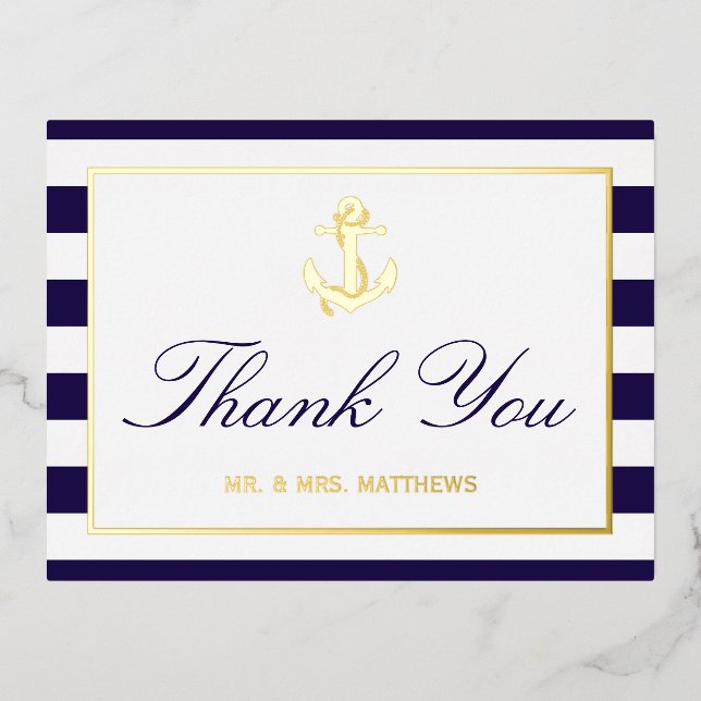 Nautical Anchor Wedding Thank You Real Foil Invitation Postcard (Front)