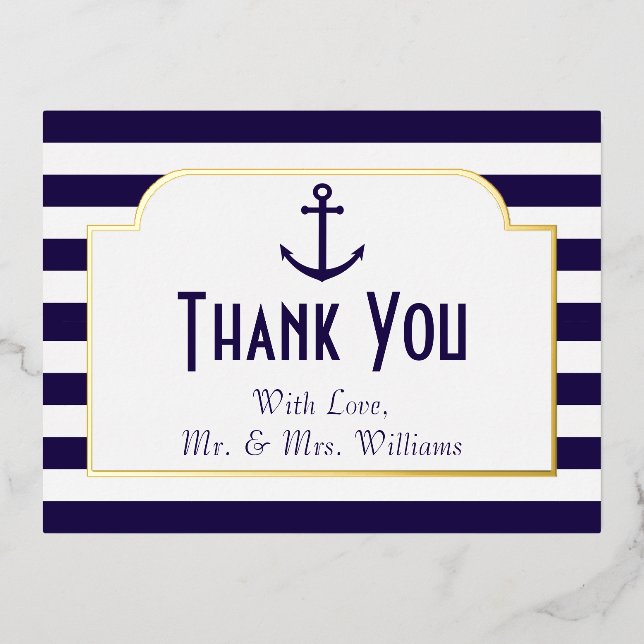Nautical Anchor Wedding Thank You Real Foil Invitation Postcard (Front)