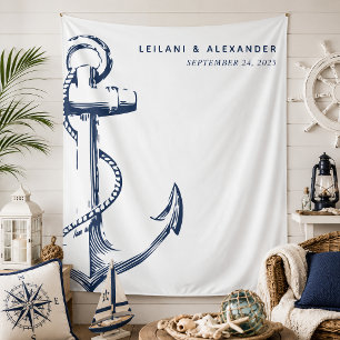 Nautical Anchor Wedding White Tapestry