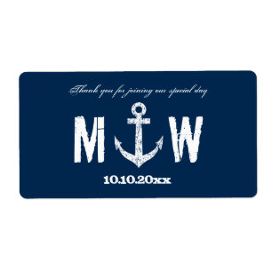 Nautical anchor wedding wine or water bottle label