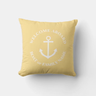 Nautical anchor welcome aboard personalised pillow