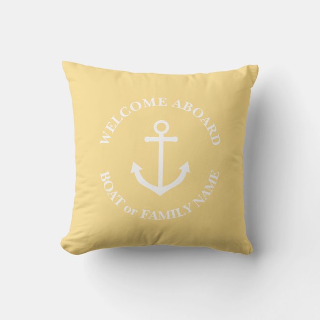 Nautical anchor welcome aboard personalised pillow (Front)