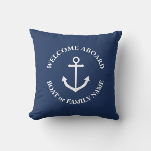 Nautical anchor welcome aboard personalised pillow