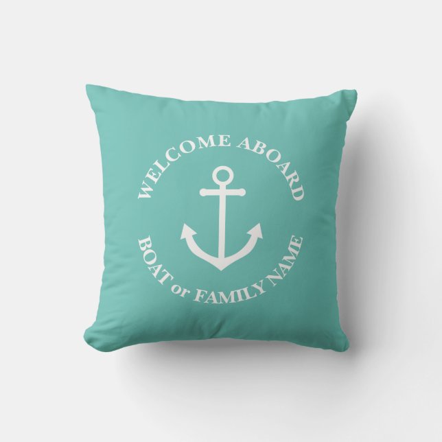 Nautical anchor welcome aboard personalized pillow (Front)