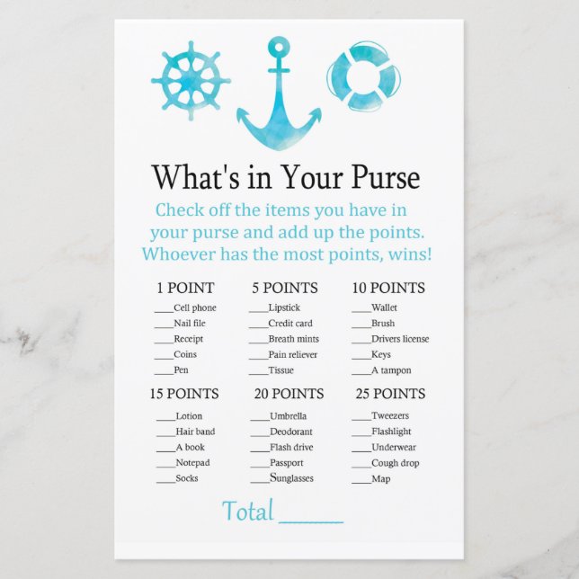 Nautical Anchor What's in your purse game (Front)
