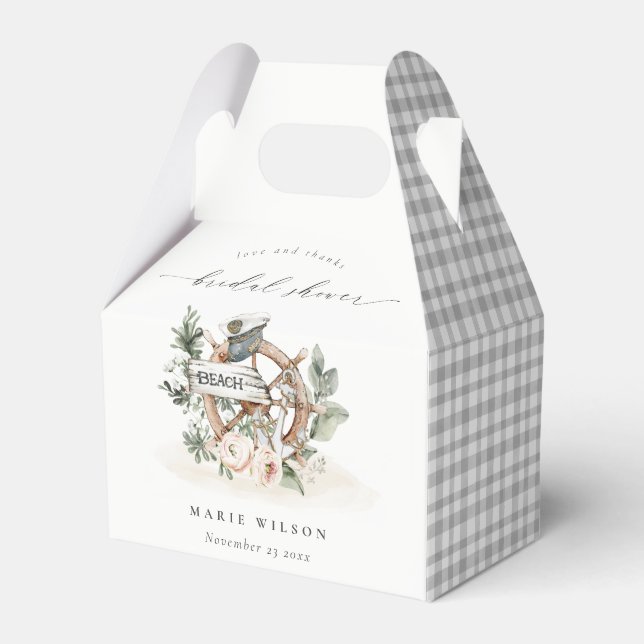 Nautical Anchor Wheel Leafy Floral Bridal Shower Favour Box (Front Side)