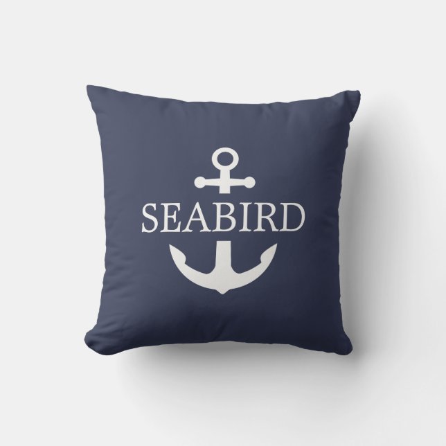 Nautical Anchor White and Navy Blue. Custom Boat Cushion (Front)