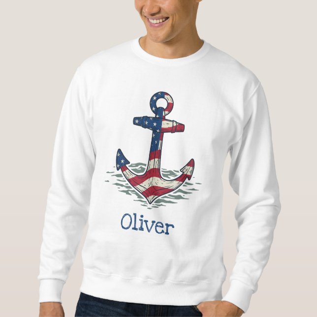 Nautical Anchor with American Flag  Sweatshirt (Front)